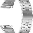 LDFAS Compatible for Fitbit Charge 5 Bands, Stainless Steel Metal Replacement Watch Women Men Strap Compatible for Fitbit Charge 5 Band, Silver