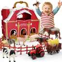 Big Red Barn Toys for Toddlers 1-3, Farm Animal Figures Playset with Tractor for 2 3 4 5 Year Old Kids, Preschool Montessori STEM Learning Toys, Christmas Birthday Easter Gift for Boys Girls