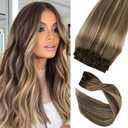 Clip in Hair Extensions Human Hair 18Inch Balayage Brown to Ash Brown and Bleach Blonde Clip on Extensions Full Thick Ends Blonde Highlights Remy Hair Extension 7pc 70g