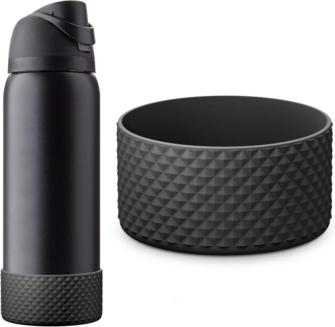 3 x yoelike Grid Silicone Boot for Owala Water Bottle, Anti-Slip Protective Sleeve for FreeSip/Twist/Flip, Bottom Bumper Cover for Watter Bottle Accessories (32 Ounces, Diamond - black)