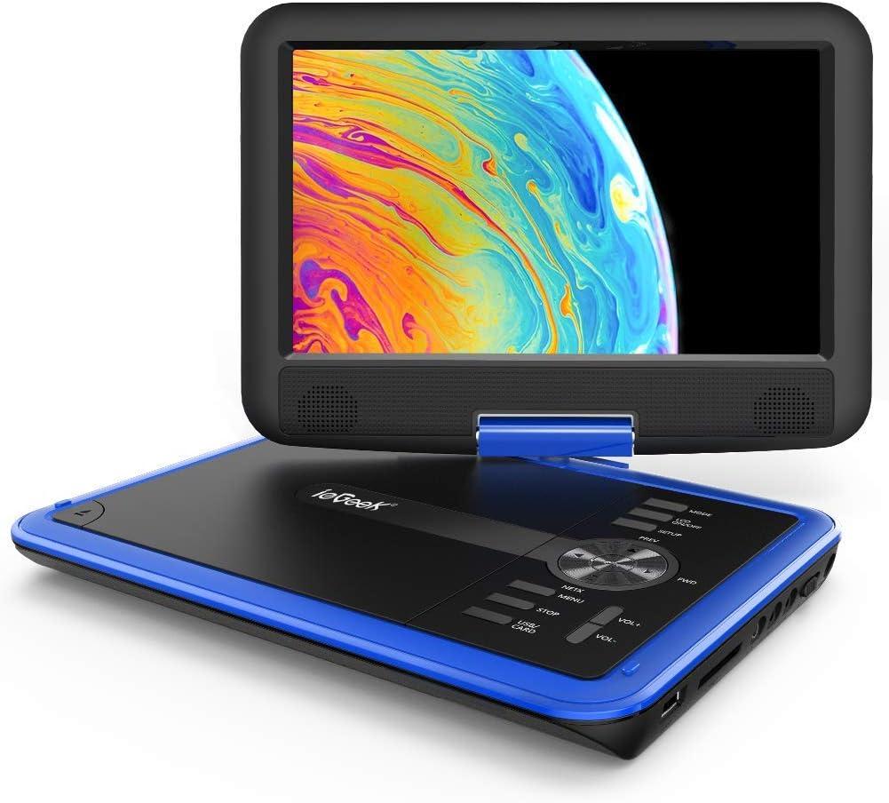 IeGeek 11.5" Portable DVD Player for Kids and Car, 9.5" Eye-Protective Screen with 5 Hours Rechargeable Battery, Support Sync TV/USB/SD Card and Multiple Disc Formats, Region Free - Blue
