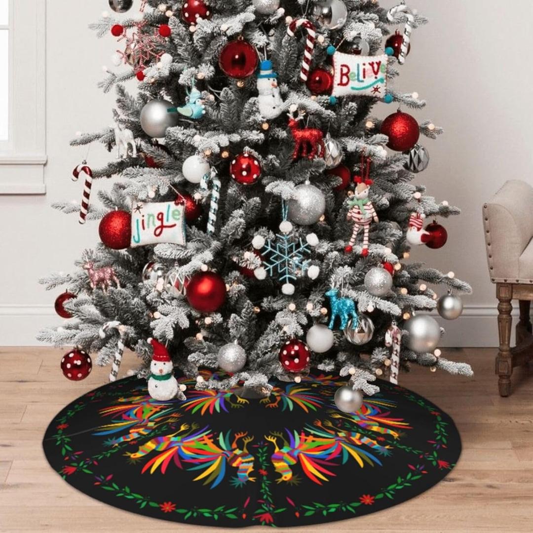 Mexico Rooster Christmas Tree Skirt 36 Inch Mat Funny Party Holiday Festive Decor Supplies for Home Occasion Ornament Decorations