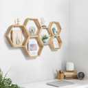 YBING Hexagon Floating Shelves Wall Mounted Farmhouse Wood Storage Honeycomb Wall Shelf Set of 6 Hexagonal Shelves Wall Home Decor Hexagon Shelves for Living Room Bedroom Office, Light Brown