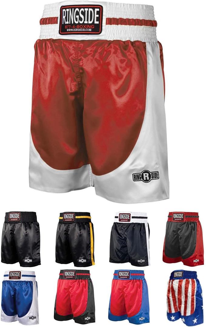 Ringside Pro-Style Boxing Trunks, Satin Shorts for Men and Women, Ideal for Boxing, MMA, Muay Thai (Red/White), L