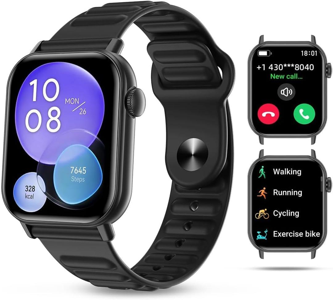 QTLLBT Smart Watch Sports Pedometer, Fitness Tracker Bluetooth Call Heart Rate Blood Oxygen Sleep Monitor,100 Sports Modes Waterproof for iOS Android Men's Women's Smart Watch (Black)