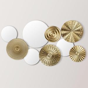 Blulu 9 Pcs Gold Mirror Wall Decor Metal Round Home Art Decor Decorative Modern Circle Mirror Wall Art Sculpture Hanging Decorations for Home Living Room Office