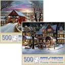 Bits and Pieces – Value Set of Two 500 Piece Jigsaw Puzzles for Adults – The Joys of Christmas, Winter Holiday Jigsaw Puzzles by Artist H. Hargrove, Completed Puzzle Size: 18" x 24", 2pack