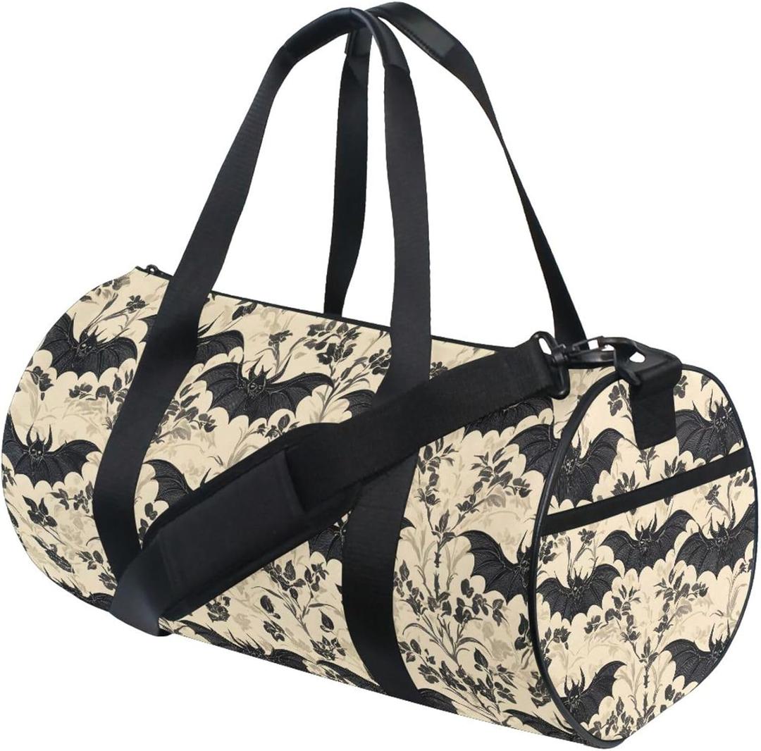 MNSRUU Sports Duffel Bags, Bats and Flowers Vintage Athletic Gym Bag Overnight Workout Travel Tote Luggage for Men Women Yoga