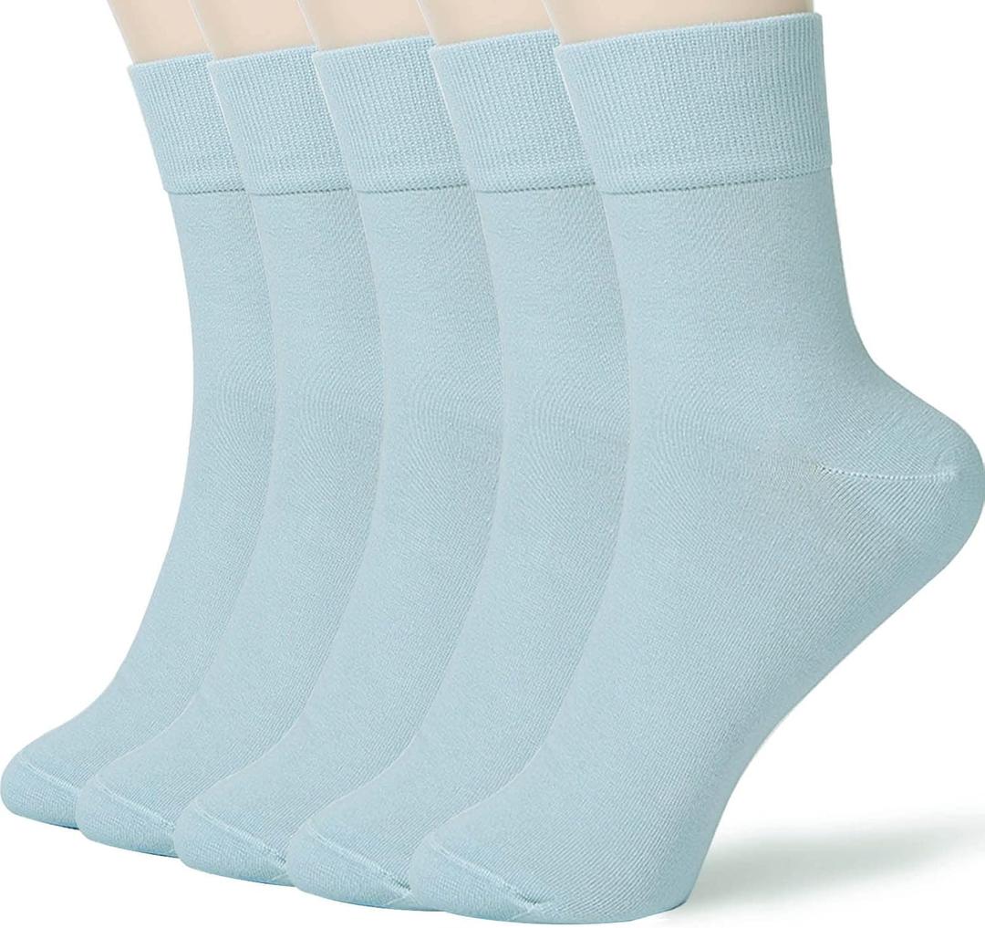 2 x FGZ Women Thin Cotton Socks Soft Cozy Socks Cute Ankle Crew Socks 5 Pairs (Blue)