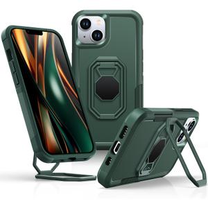 Shields Up for iPhone 13 Case with Stand (Two-Way Stand), 14 Phone Case with Double Ring Holder, Heavy Duty Shockproof Cover for iPhone 13/iPhone 14 - Green