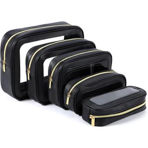 5PCS Diaper Bag Organizer Pouch Set, TSA Approved Toiletry BagClear Waterproof TPU Makeup Bag Set Travel Organizer Bags for Women and Kids (Black)