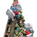 Hodao Christmas Mouse Figurine Tree Decor  Hand-Painted Resin with Glitter, Ladder, Star Topper, Candy Ornaments, Garland  Indoor Holiday Tabletop Statue for Home, Bedroom, Office, Winter Gift (Xmas Tree-red)