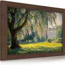 Framed Landscape Wall Art Print Vintage Impressionist Style Canvas with Tree, Flowers, and French Building Decorative Artwork for Living Room, Bedroom, or Home Office Decor, 24x16 Inch