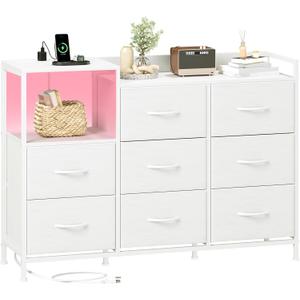 Somdot White Dresser for Bedroom with 8 Drawers, Wide Fabric Night Stand for Storage and Organization with Fabric Bins, Chest of Drawers for Bedroom Chest of Drawers for Living Room Entryway