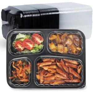 Meal Prep Container, 4 Compartment 40-Pack To Go Containers with Lids Reusable BPA Free Microwave and Freezer Safe Bento Boxes Ideal for Portion Control and Food Storage(34oz) (Black)