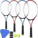 4 Pack Tennis Rackets Recreational 21 Inch Lightweight Tennis Racket Bulk with Balls Overgrips Carry Bag for Training Beginners, as shown