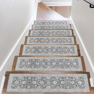 OJIA Stair Treads Non-Slip 30"x8" Stair Treads for Wooden Steps, Washable Stair Carpet Treads Slip Resiatnt Rubber Backing Indoor Stair Mats Stair Runners for Kids and Dogs, 4PCS, Gray
