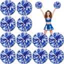 Deekin 12 Pcs Cheerleading Pom Poms Cheerleader Squad Spirited Fun Pompoms 12 Inch Metallic Foil Cheer Pom Poms with Handle Flowers for Sport Team Dance Costume Party 50g Weight Each (Blue and White)