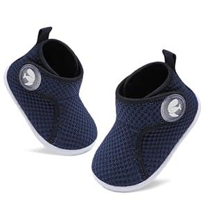FEETCITY Baby Sock Shoes Baby Walking Shoes Infant Crib Shoes Breathable Slippers Baby Boys Girls Slip On Sneakers Darkblue  Shoe 12-18 Month