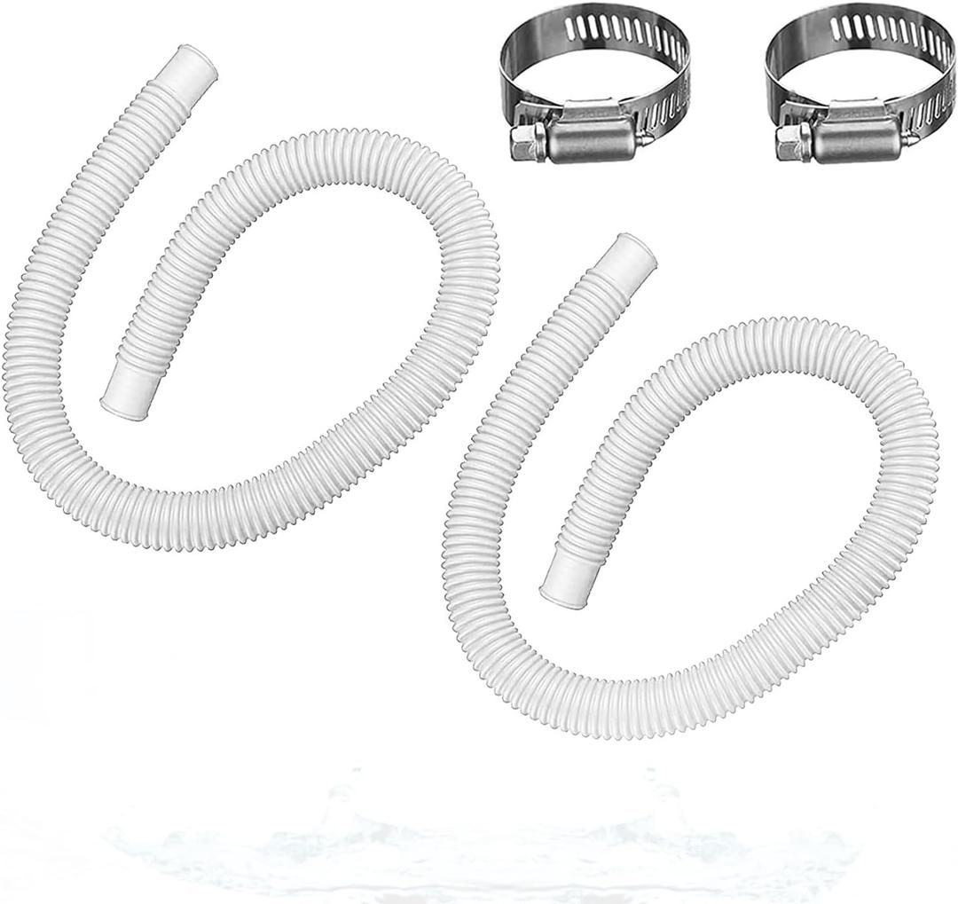 1.5 x 41 Pool Pump Replacement Hose, 2-Pack Above-Ground Pool Hoses with 4 Stainless Steel Clamps, Compatible with Intex, Coleman, Summer Waves Pool Pumps & Filters (2 PACK White)