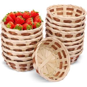 20 Pack Bamboo Bread Basket, 6.5 Inch Round Gift Baskets, Woven Fruit Baskets, Food Serving Baskets, Food Storage Basket for Kitchen Restaurant or Decor and more, by GNIEMCKIN