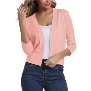 Urban CoCo Women's 3/4 Sleeve Cropped Cardigan Sweater Elegant Shrugs for Women (Medium, Pink)