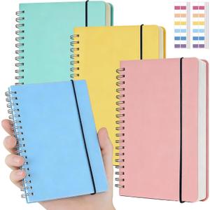 4 Pack Small Spiral Notebooks 3.5 x 5.5 in College Ruled, Mini Spiral Notebook, Waterproof 80 Sheets/160 Pages, Pocket Notebook with 120 Pcs Sticky Index Tabs for Home Office College School