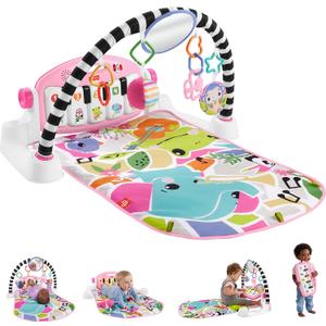 Fisher-Price Baby Playmat Glow and Grow Kick & Play Piano Gym, Pink Musical Learning Toy with Developmental Activities for Newborns 0+ Months, Small