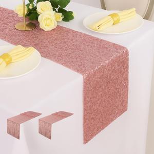 2 Packs Rose Pink Glitter Sequin Table Runners- 12"x72" for Birthday, Wedding, Pre-Wedding Party, Celebration, Festival Decoration