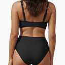 Aqua Eve Women High Waisted Bikini Twist Front Swimsuits Lace up Bikini Tops Ruched Push up 2 Piece Bathing Suits (Black, XXL)