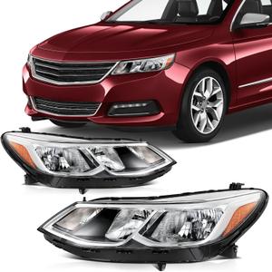 SCITOO Pair Headlight Assembly Fits for Chevrolet Impala 2014-2020 Headlights Chrome Housing Amber Reflector Clear Lens, 84033353 84033354 (Bulbs Not Included)