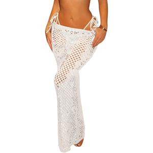 SISKIN Beach Coverups for Women 2026 Mermaid Net Fishnet Siren Bodycon Skirt Knitted for Vacation (White), Small