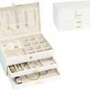 Jewelry Organizer Box for Women Girls, 3-Layer Jewelry Case with 2 Drawers Jewelry Storage Box for Ring Earrings Bracelets Necklaces(White)