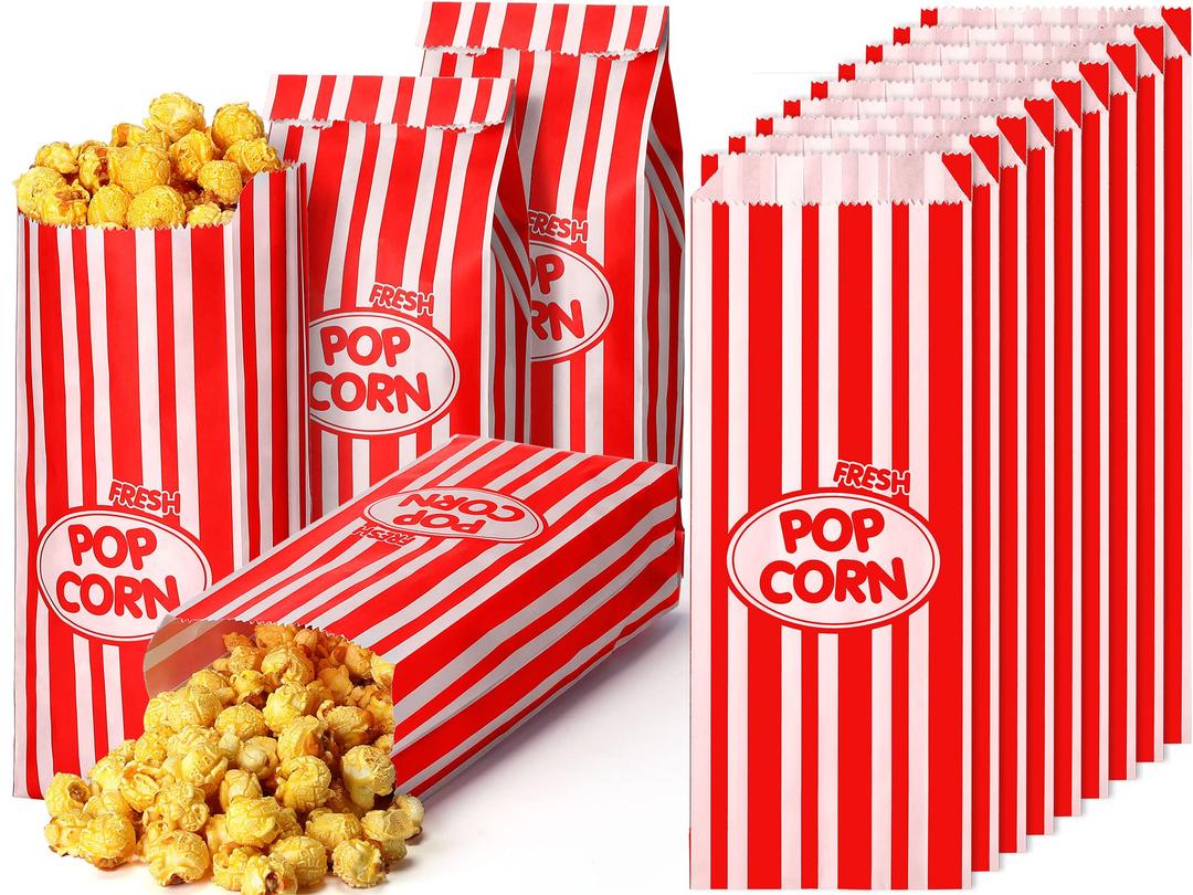 Sherr 500 Pcs 2oz Popcorn Bags Bulk Red Retro Stripes Disposable Popcorn Bags for Movie Nights Circus Carnival Party Favors Birthday Party Event Supplies Machine Accessories