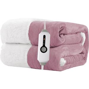 RALYSUN Electric Heated Blanket Throw Size 50"x60" - Dual-Sided with Microplush & Sherpa Fabric, 4 Heat Settings & 3 Hours Auto Off, Machine Washable - Berry