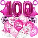 3 x Rosered Happy 100th Birthday Balloons Hot Pink Latex Inflatable Clear Confetti Helium Balloons Anniversary Party Decorations Supplies for 100 Year Old Women, Her, Mom, Sister