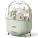 Makeup Organizers, Make Up Organizer for Vanity, Countertop Cosmetic Storage with Drawers and Transparent Cover for Bedroom Bathroom, Maize-Light Green