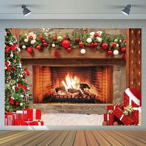 CYLYH 8x6ft Christmas Photography Backdrop Christmas Fireplace Theme Backdrop Xmas Party Decorations Birthday Party Kids Portrait Photo Studio Booth Props