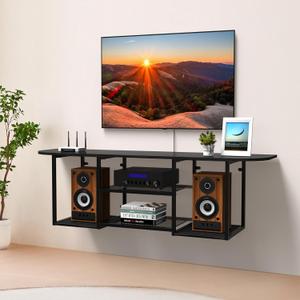 Floating TV Stand for 50 60 Inches TV,Wall Mounted Media Console with Open Storage ShelvesModern Entertainment Center for Living Room,Bedroom (Black) (47" No Power Outlet)