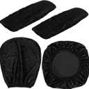 Tallew 4 Pcs Office Chair Covers Set Computer Universal Protective Stretchable Chair Seat Covers Desk Armrest Slipcovers Pads Office Cushion Backrest for Rotating (Black)