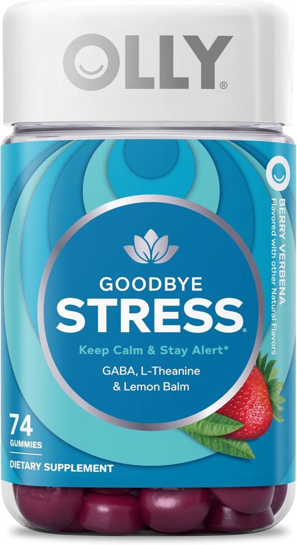 OLLY Goodbye Stress Gummy, GABA, L-Theanine, Lemon Balm, Stress Relief Supplement, Berry - 74 Count