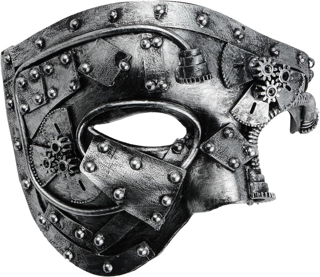 Hoshin Masquerade Mask, Half-Face Mardi Gras Decorations Venetian Masks for Mens (Punk Silver)