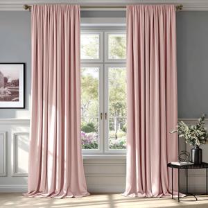 MIULEE Baby Pink Velvet Curtains Thermal Insulated Blackout Curtain Drapes for Bedroom Living Room Darkening 108 Inches Long Curtains Panels Rod Pocket Set of 2