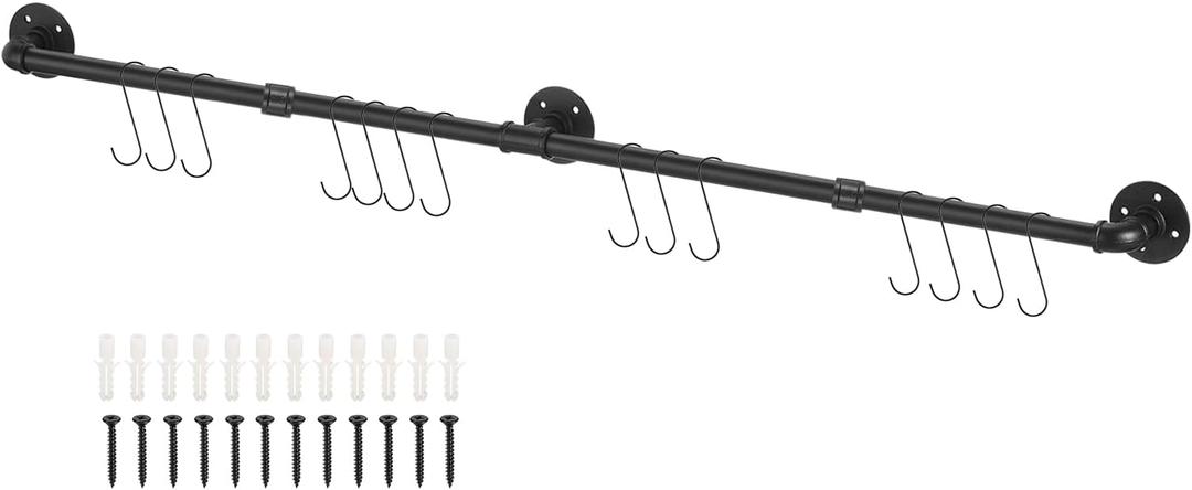 uxcell Wall Mounted Towel Rack, Industrial Pipe Towel Bar, Bathroom Hardware Towel Bar Accessory, Kitchen Pot Rack DIY Rustic Iron Bathroom Towel Rack Holder (63 Inch)