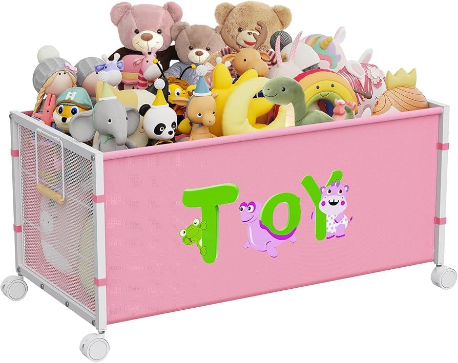 Large Toy Box, Toy Storage Organizer for Kids, Toy Chest for Toddlers with 360° Wheels, Toybox for Living Room, Oxford Cloth Toy Box for Boys, Girls, Stuffed Animals, Clothes