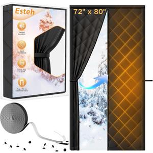Magnetic Thermal Insulated Door Curtain for Winter Fits Door Size 72" x 80", Temporary Thermal Door Cover for Cold with Thickened Cotton, Window Insulation Kit for Sliding Glass Doorways-Black
