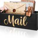 Mail Organizer Mail Holder Countertop, Rustic Wooden Mail Basket Mail Tray Letter Holder Box for Desk Home Office Wall Mount (Black)
