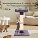 34" Cat Scratching Post for Indoor Cats, Sisal Cat Scratcher with Large Plush Perch, Vertical Posts with Elevated Bed and with Two Dangling Balls, Removable & Washable Cover, Dark Grey