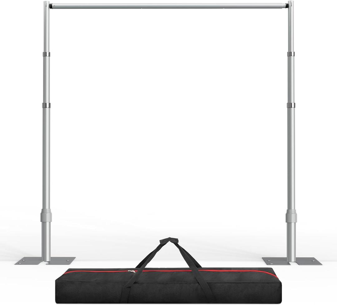 EMART Pipe and Drape Backdrop Stand Kit, 8.9ftx10ft Heavy Duty Adjustable Photo Background, Metal Frame with Flat Base for Wedding, Birthday Party, Banquet Decorations - Silver