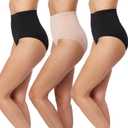 Skinnygirl Women's High Waist Tummy Control Seamless Shaping Briefs, 3-Pack (Medium, Black/Naked/Black)
